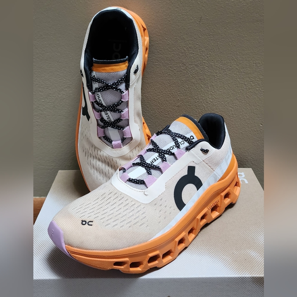 On Cloudmonster Fawn/Tumeric, women's 8